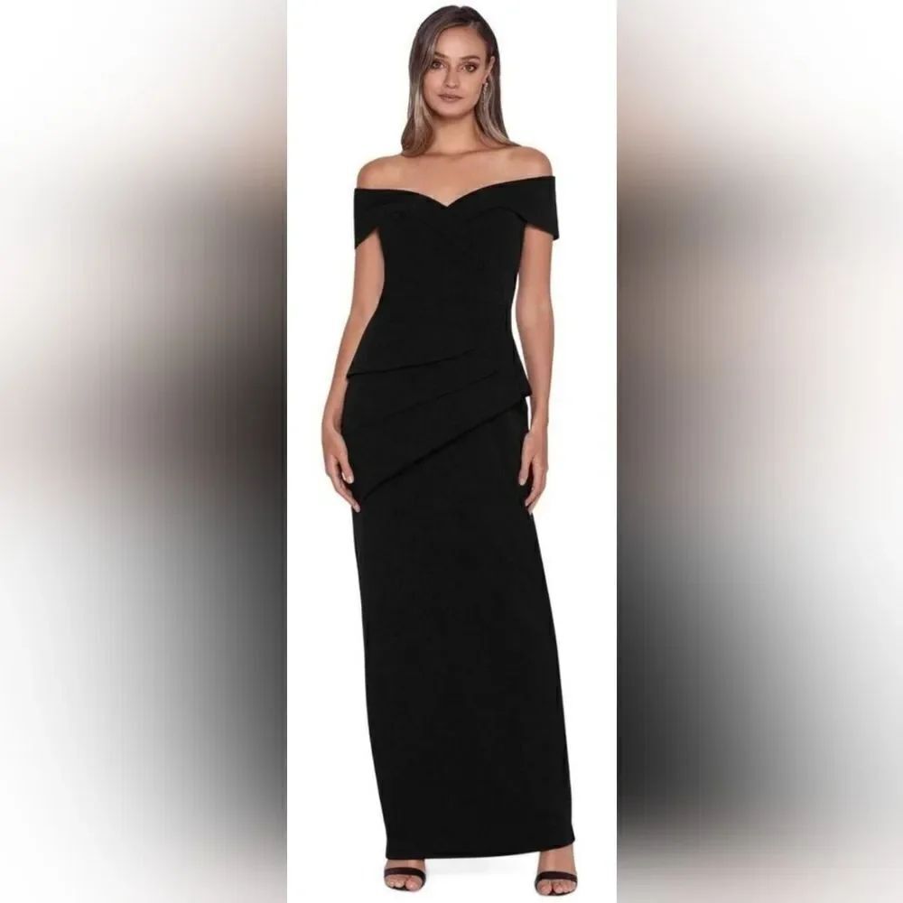 Xscape 4748X Jovie Scuba Crepe Off the Shoulder Dress NWT Size 16 Black